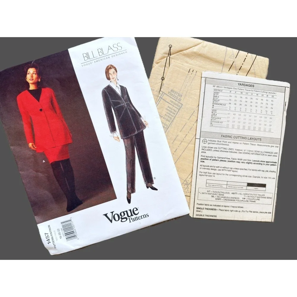 Vogue Designer Bill Blass Sew Pattern Gorgeous Jacket Skirt Pants (18-22) UCFF